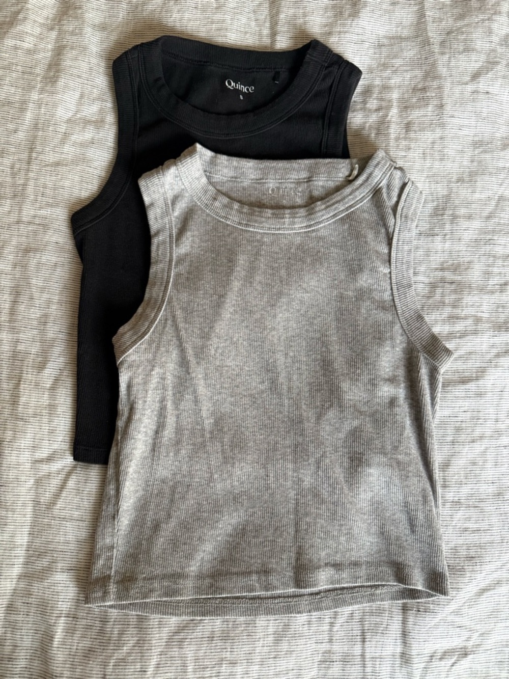 Quince women’s cropped Ribbed Tank Top Set - Black & Gray size small